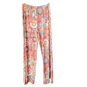 Melissa Paige Paisley Palazzo Pants XL Boho Wide Flowy Stretchy Leg Colorful